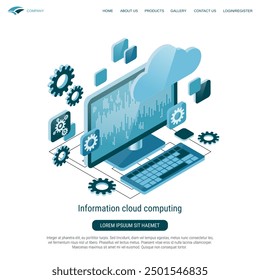 Information cloud computing flat 3d isometric vector concept illustration