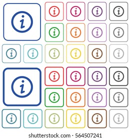 Information color flat icons in rounded square frames. Thin and thick versions included.