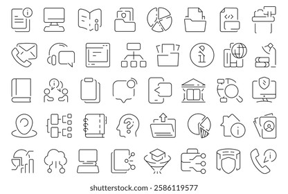 Information and Communication Icons - Data, Knowledge and Connection Line Art Set.