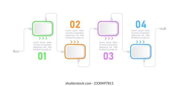 Information and communication technology infographic chart design template. Abstract vector infochart with blank copy spaces. Instructional graphics with 4 step sequence. Visual data presentation