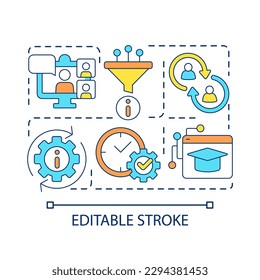 Information and communication technology for life concept icon. Business and education on internet abstract idea thin line illustration. Isolated outline drawing. Editable stroke. Arial font used