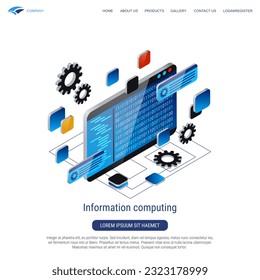 Information computing, data processing 3d isometric vector concept illustration