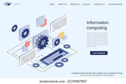 Information computing, data processing flat 3d isometric vector concept illustration