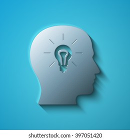 Information concept: flat metallic Head With Light Bulb icon, vector