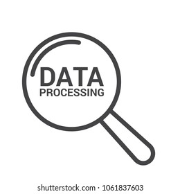 Information Concept: Magnifying Optical Glass With Words Data Processing. Vector illustration