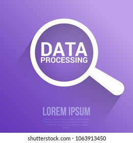 Information Concept: Magnifying Optical Glass With Words Data Processing. Vector illustration