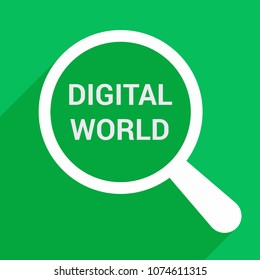 Information Concept: Magnifying Optical Glass With Words Digital World. Vector illustration