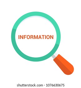 Information Concept: Magnifying Optical Glass With Words Information. Vector illustration