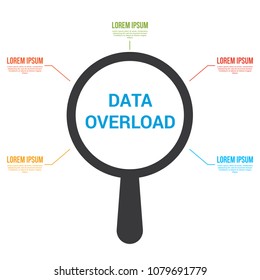 Information Concept: Magnifying Optical Glass With Words Data Overload. Vector illustration