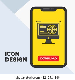 information, content, development, website, web Glyph Icon in Mobile for Download Page. Yellow Background