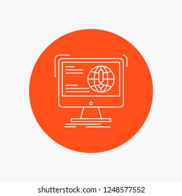 information, content, development, website, web White Line Icon in Circle background. vector icon illustration