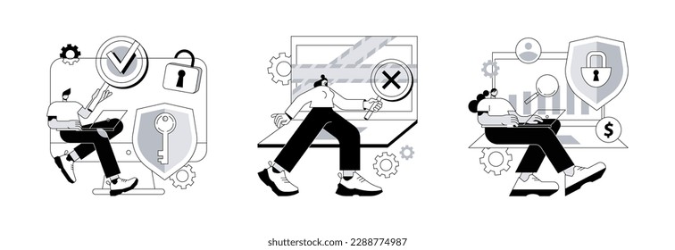 Information control and security abstract concept vector illustration set. General data protection regulation, computer forensics, cyber security risk management, digital threat abstract metaphor.