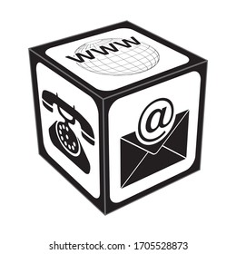 Information cube contact icon. Contact us web and internet concept with email, phone and internet icon for website, blog and online business.