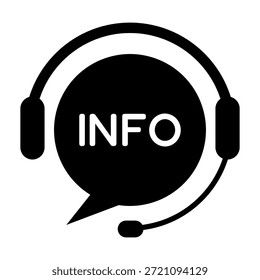 Icono de chat de información y Asistencia al cliente con auriculares y burbuja de voz aislada. Símbolo negro mínimo de la información para los Sitios web del servicio de Helpdesk App móviles UI UX y diseño del centro de la llamada