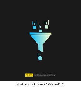 information data collection of filter concept with funnel money doodle gradient glyph icon. digital marketing analysis for business strategy concept. Vector Illustration