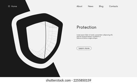 Protección de datos de información y de red, protección digital de seguridad del sistema cibernético, señal geométrica de alambre futurista en perspectiva, fondo de negocio vectorial