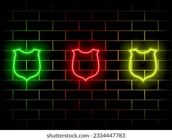 Information data and network protection, digital cyber system security shield, futuristic technology with blue neon glow in smoke, vector business background. green, red, yellow, pink, blue, orange.