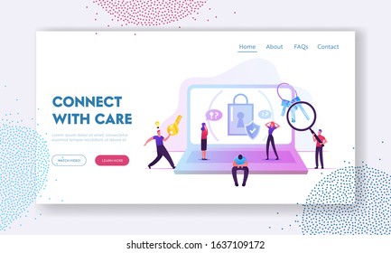 Information Defend Website Landing Page. Sad Man Forgot Password Sitting At Huge Laptop With Padlock And Shield On Screen, Lost Account Pin Code Web Page Banner. Cartoon Flat Vector Illustration