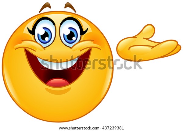 Information Desk Female Emoticon Holding Out Stock Vector Royalty Free