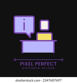 Information desk pixel perfect RGB color icon for dark theme. Helpdesk service for clients. Customer consulting. Simple filled line drawing on night mode background. Editable stroke. Poppins font used