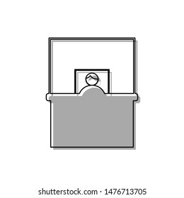 Information Desk sign. Black line icon with gray shifted flat filled icon on white background. Illustration.
