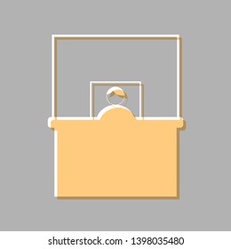 Information Desk sign. Emboss effect with light orange icon on gray background.