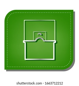 Information Desk sign. Silver gradient line icon with dark green shadow at ecological patched green leaf. Illustration.