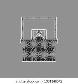 Information Desk sign. Vector. Black maze filled icon with white border at gray background.