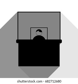 Information Desk sign. Vector. Black icon with two flat gray shadows on white background.