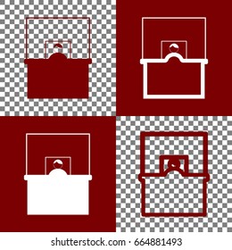 Information Desk sign. Vector. Bordo and white icons and line icons on chess board with transparent background.