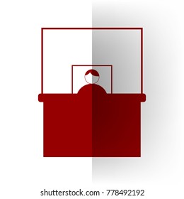 Information Desk sign. Vector. Bordo icon on white bending paper background.