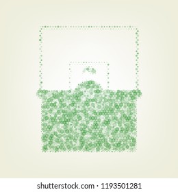 Information Desk sign. Vector. Green hexagon rastered icon and noised opacity and size at light green background with central light.