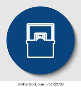 Information Desk sign. Vector. White contour icon in dark cerulean circle at white background. Isolated.