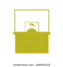 Information Desk sign. Vector. Yellow icon with square pattern duplicate at white background. Isolated.