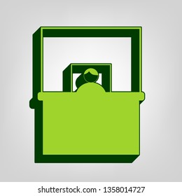 Information Desk sign. Vector. Yellow green solid icon with dark green external body at light colored background.