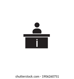 Information desk and staff. Vector drawing.