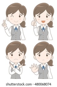 information desk woman expression set / Four variations vector illustration set Type-F
