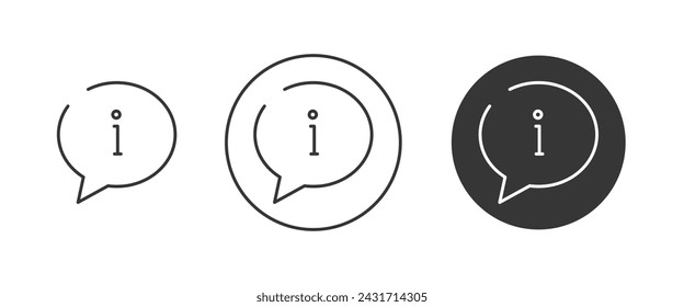 Information dialog box icon set, speech bubble sign outline with info. Editable stroke. Vector symbol in trendy minimalist flat style, isolated white background. For design, web, support, faq