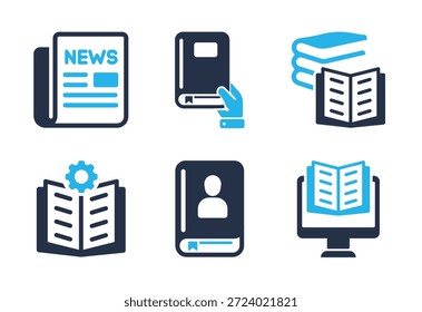 Conjunto de iconos de información y alfabetización digital. Iconos de la serie de glifos sólidos