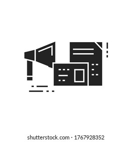 Information distribution glyph black icon. Advertising and promotion of social protest. Pictogram for web page, mobile app, promo.