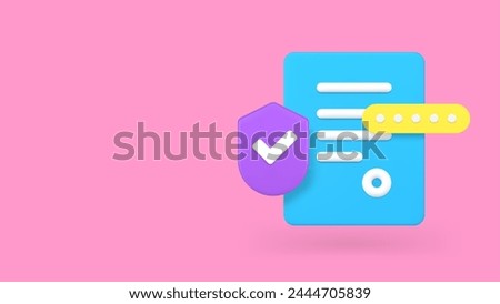 Information document protection data safety access banner copy space 3d icon realistic vector illustration. Database secure personal identification privacy confidential password pass encryption