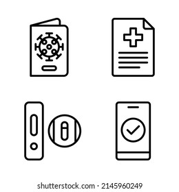 Information and document for Travel to During COVID-19. Outline style. Vector. Isolate on white background.