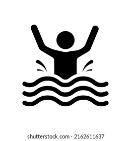 Information Drown Man Black Silhouette Icon. Caution Danger Risk Emergency Sinking Swim Glyph Pictogram. Accident Person Drowning in Water Sea, Ocean, River Flat Symbol. Isolated Vector Illustration.