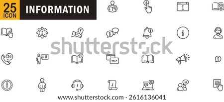 Information editable outline icon set. Help, guidance, manual, support, notification, instruction and more.