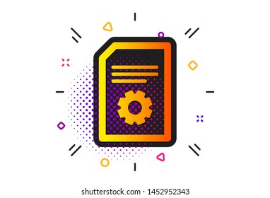 Information File with Cogwheel sign. Halftone circles pattern. Document Management icon. Paper page concept symbol. Classic flat file Settings icon. Vector