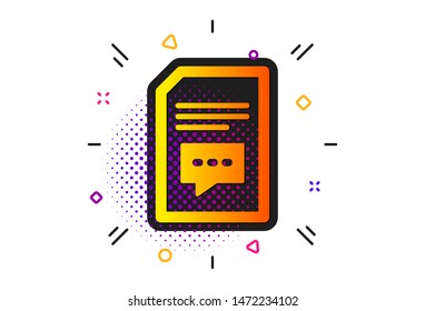 Information File with Speech bubble sign. Halftone circles pattern. Document with Comments icon. Paper page concept symbol. Classic flat comments icon. Vector