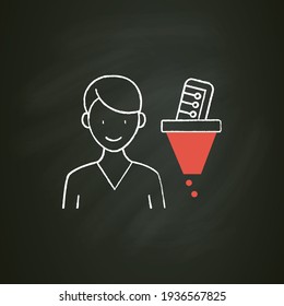Kreidesymbol des Informationssystems. Filtern von Informationen, Suche nach wahrhaftigem Info.Information Überlast Konzept. Einzige Vektorgrafik auf der Tafel