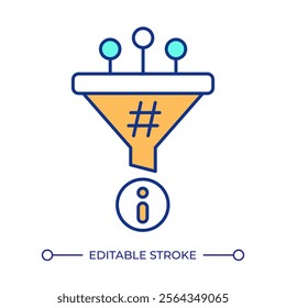 Information filtration funnel RGB color icon. Virtual tool for data analytics. Database service and search improvement. Isolated vector illustration. Simple filled line drawing. Editable stroke