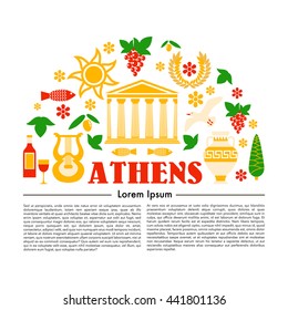 information flaer in flat style about tourism in Athens - the Greek capital