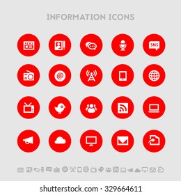 Information flat design icons, on red circles